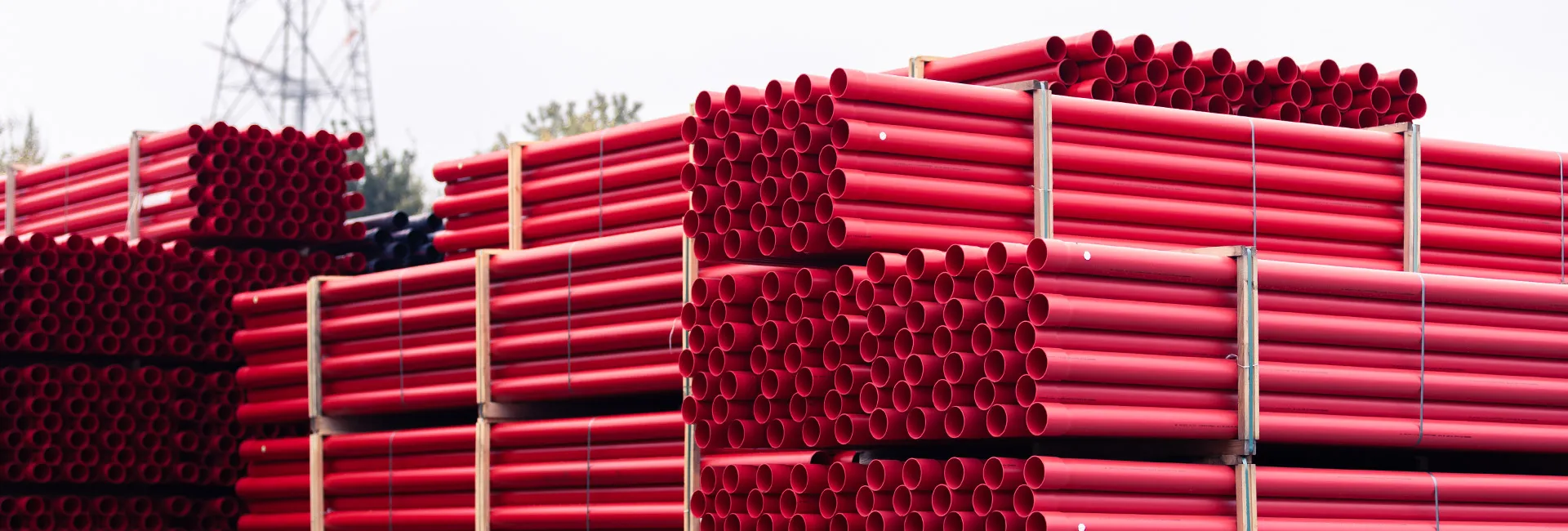 Stacked red pipes